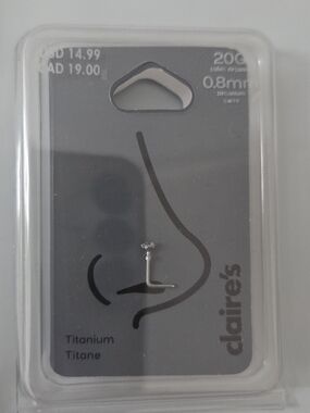 Claire's Titanium 20G Nose Stud Clear Cubic Zirconia 0.8mm New Sealed